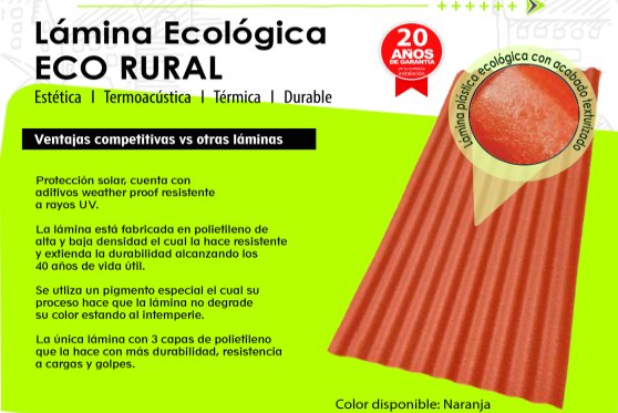 Lámina Ecológica ECO RURAL con protección solar y resistencia térmica, color naranja.